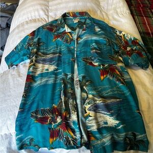 Cherokee Waikiki Teal and Red Tropical Men's Shirt XL